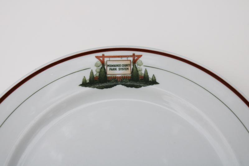 photo of vintage Milwaukee County Parks ironstone china restaurant ware plate, Onadaga pottery #1