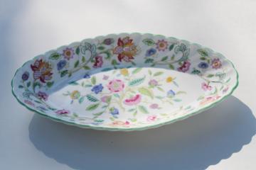 catalog photo of vintage Minton Haddon Hall china celery tray or pickle dish, green trim floral