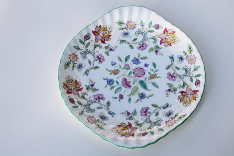 photo of vintage Minton Haddon Hall china green trim chintz floral cake plate or sandwich tray #5