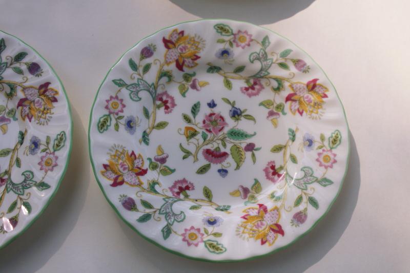 photo of vintage Minton Haddon Hall china, green trim floral bread & butter plates set of 6 #2