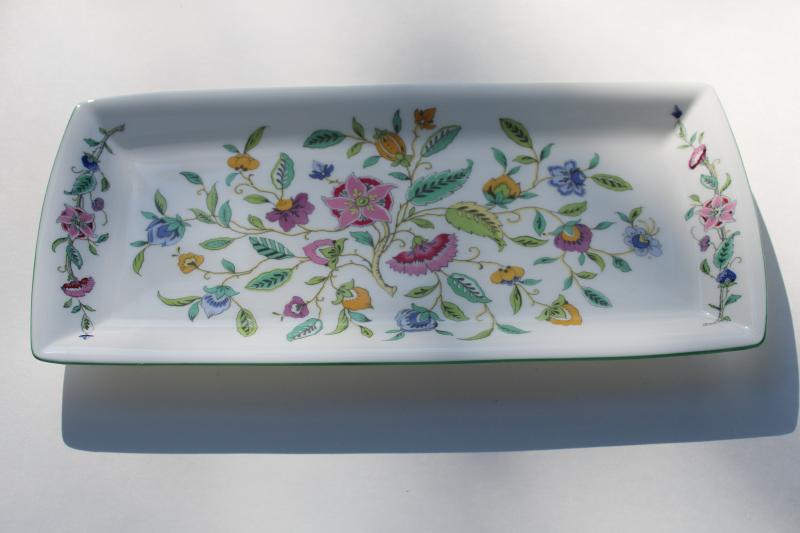 photo of vintage Minton Haddon Hall china green trim floral, rectangular sandwich plate tray #1