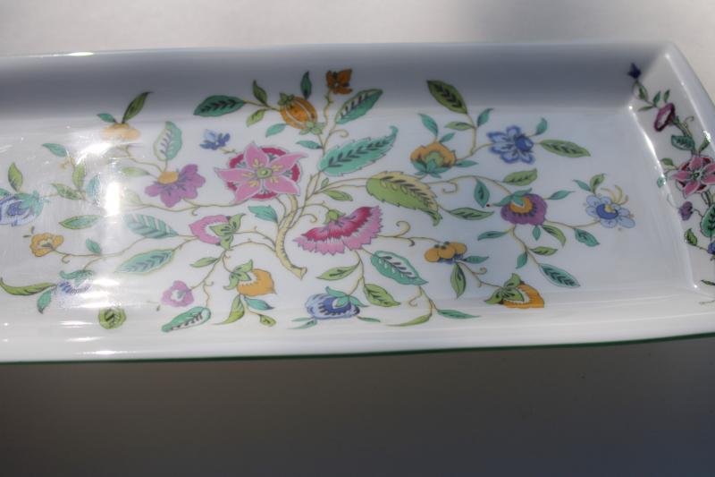 photo of vintage Minton Haddon Hall china green trim floral, rectangular sandwich plate tray #2