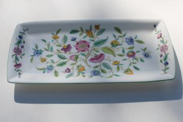 catalog photo of vintage Minton Haddon Hall china green trim floral, rectangular sandwich plate tray