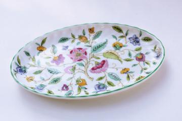 catalog photo of vintage Minton Haddon Hall china green trim floral, small oval tray or serving dish