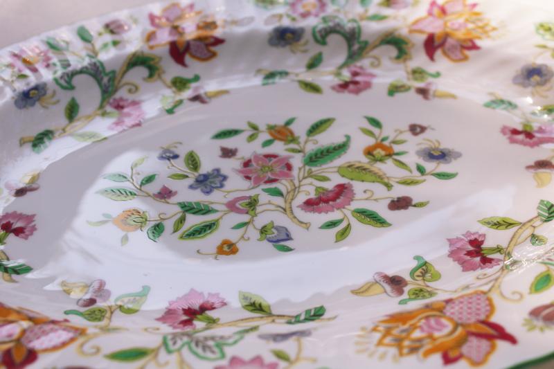 photo of vintage Minton Haddon Hall china oval platter, multi-colored floral green trim #2