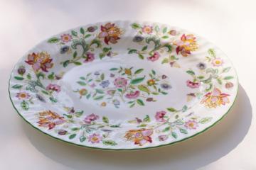 catalog photo of vintage Minton Haddon Hall china oval platter, multi-colored floral green trim