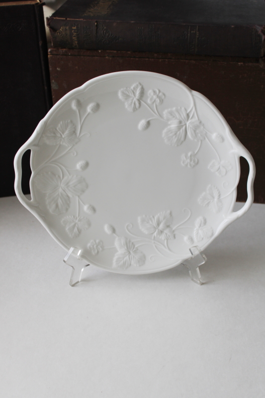 photo of vintage Minton Victoria strawberry pattern plate w/ tray handles, embossed white china #1