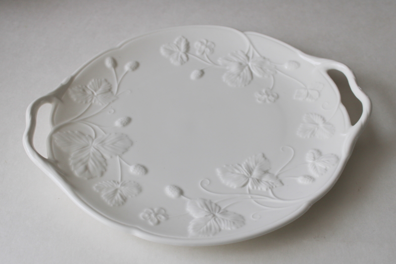 photo of vintage Minton Victoria strawberry pattern plate w/ tray handles, embossed white china #2