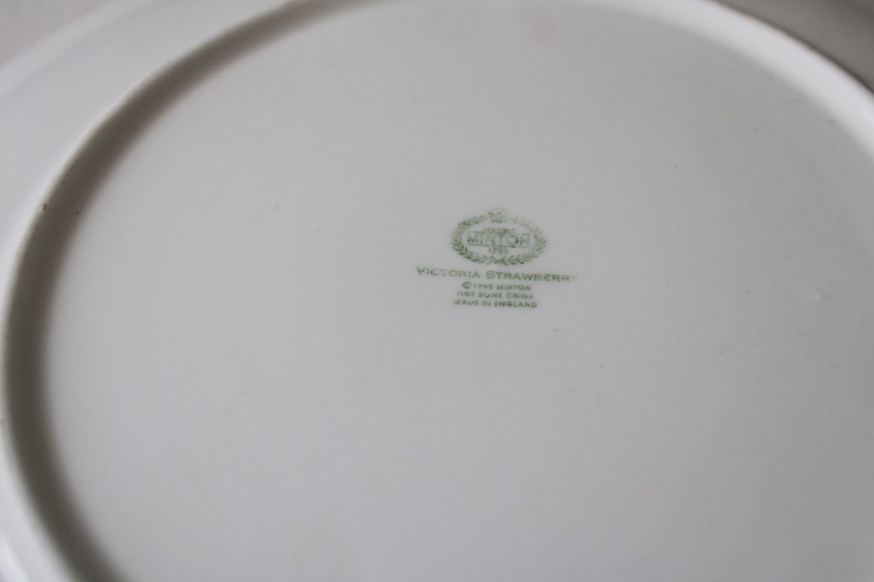 photo of vintage Minton Victoria strawberry pattern plate w/ tray handles, embossed white china #5