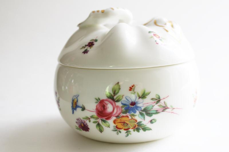 photo of vintage Minton china apple shape jam pot, newer Marlow floral pattern #7