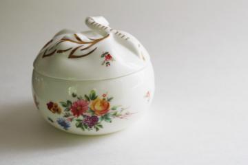 catalog photo of vintage Minton china apple shape jam pot, newer Marlow floral pattern