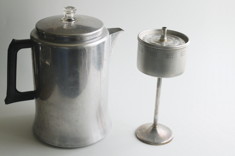 photo of vintage Mirro aluminum coffee percolator model no 493M 3 qt pot w/ basket & rod  #1