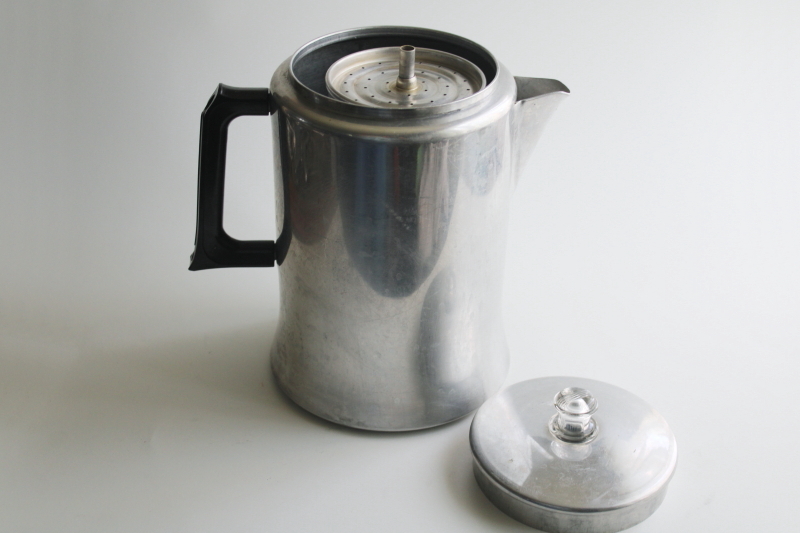 photo of vintage Mirro aluminum coffee percolator model no 493M 3 qt pot w/ basket & rod  #5