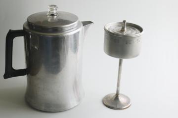 vintage Mirro aluminum coffee percolator model no 493M 3 qt pot w/ basket & rod 