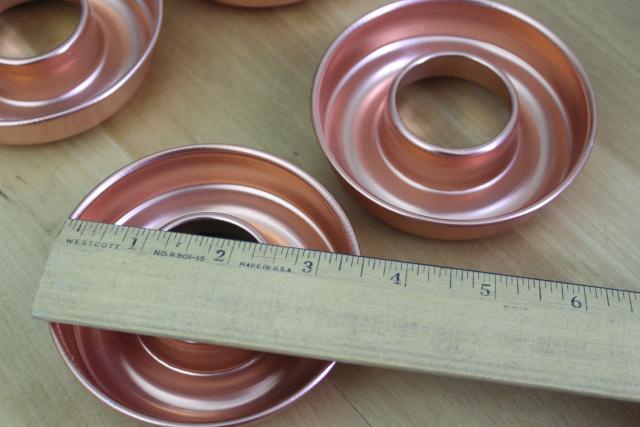 photo of vintage Mirro copper colored aluminum ring molds, individual jello molds set #3