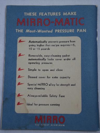 photo of vintage Mirro-Matic pressure cooker user's guide, cookbook and instructions #2