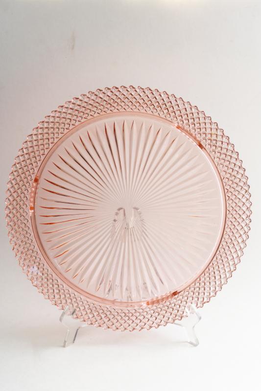 photo of vintage Miss America pink depression glass cake plate, 1930s Anchor Hocking glassware #1
