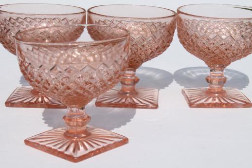 photo of vintage Miss America pink depression glass dessert dishes set, sherbets & cream and sugar #2