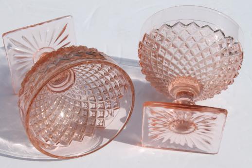 photo of vintage Miss America pink depression glass dessert dishes set, sherbets & cream and sugar #4