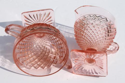 photo of vintage Miss America pink depression glass dessert dishes set, sherbets & cream and sugar #6