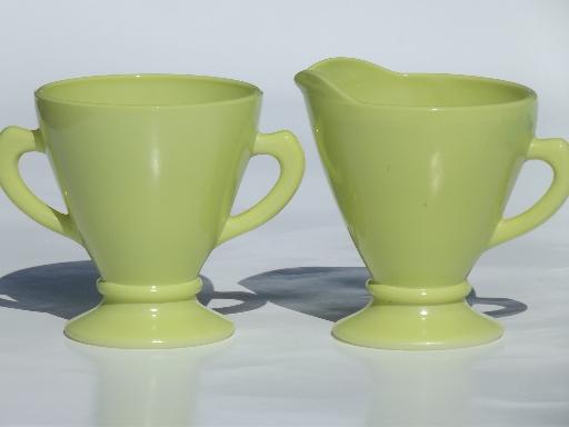 photo of vintage Moderntone cream & sugar set, retro pastel yellow platonite glass #1