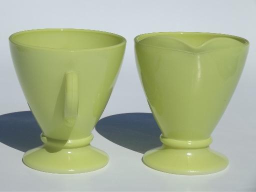 photo of vintage Moderntone cream & sugar set, retro pastel yellow platonite glass #2