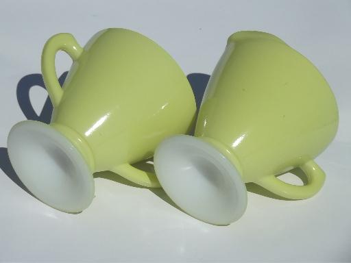 photo of vintage Moderntone cream & sugar set, retro pastel yellow platonite glass #4