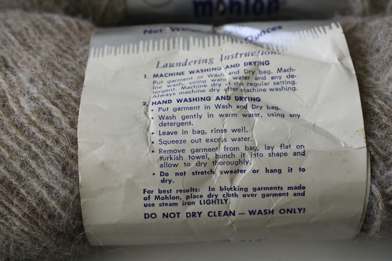 photo of vintage Mohlon Rochelle fluffy mohair texture yarn, 100% orlon synthetic, soft brown color  #4