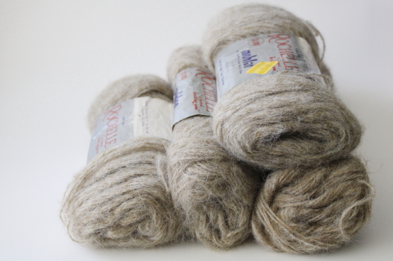 photo of vintage Mohlon Rochelle fluffy mohair texture yarn, 100% orlon synthetic, soft brown color  #6