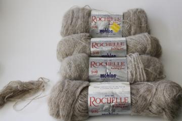 catalog photo of vintage Mohlon Rochelle fluffy mohair texture yarn, 100% orlon synthetic, soft brown color 