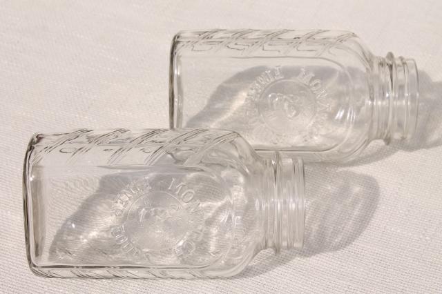 photo of vintage Monarch quart glass jars, hoosier style flat front pantry kitchen canisters #2