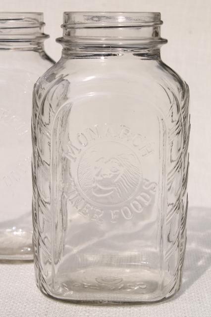 photo of vintage Monarch quart glass jars, hoosier style flat front pantry kitchen canisters #4