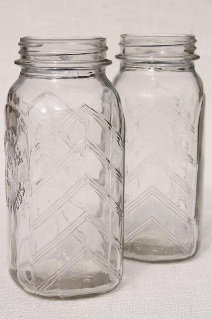 photo of vintage Monarch quart glass jars, hoosier style flat front pantry kitchen canisters #8