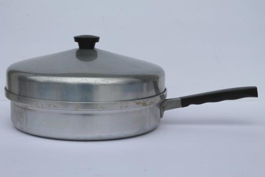 photo of vintage Montgomery Ward Waterless cookware, 2 qt skillet chicken fryer frying pan w/ lid #3