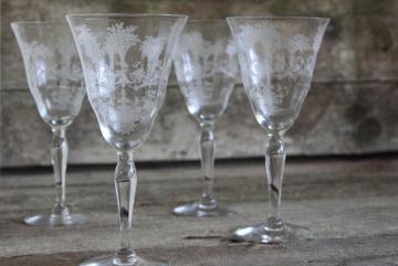 catalog photo of vintage Morgantown Mayfair etched elegant glass goblets, large water or wine glasses