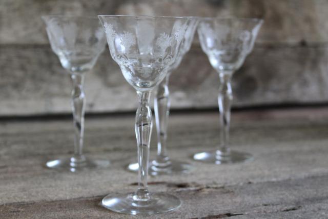 photo of vintage Morgantown Mayfair etched elegant glass stemware, wine glasses or cocktails #1