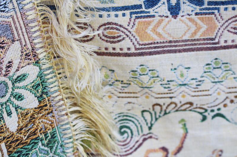 photo of vintage Morocco design cotton rayon tapestry fringed table cover cloth made in Italy #5