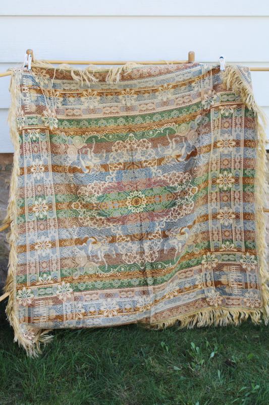 photo of vintage Morocco design cotton rayon tapestry fringed table cover cloth made in Italy #6