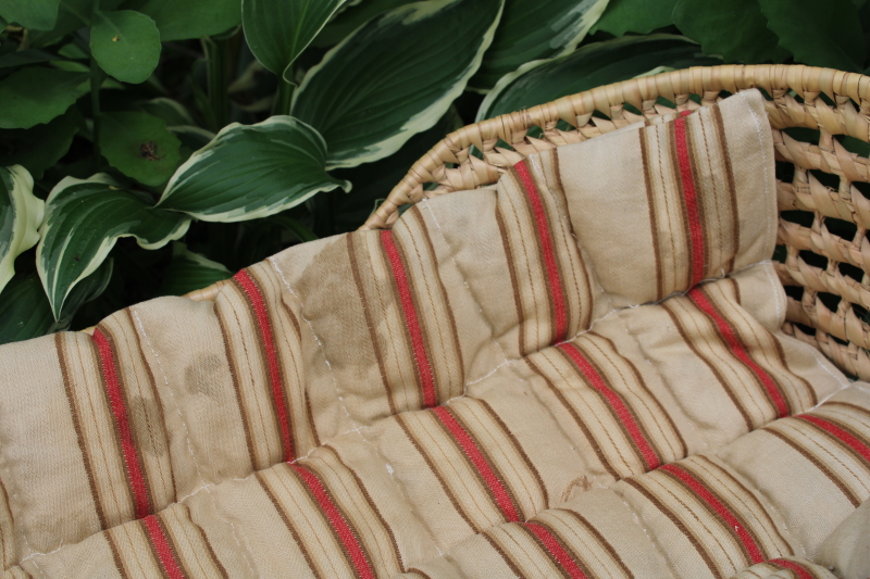 photo of vintage Moses basket baby bed w/ old striped cotton ticking mattress, primitive decor  #3
