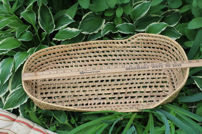 photo of vintage Moses basket baby bed w/ old striped cotton ticking mattress, primitive decor  #6