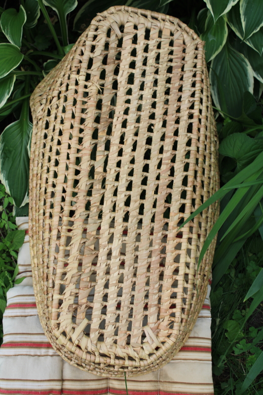 photo of vintage Moses basket baby bed w/ old striped cotton ticking mattress, primitive decor  #8