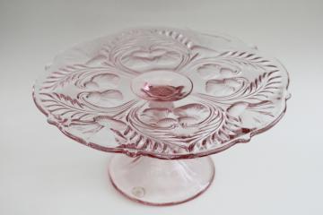 catalog photo of vintage Mosser glass inverted thistle pattern pink glass cake stand pedestal plate