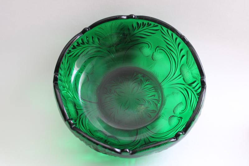 photo of vintage Mosser inverted thistle pattern glass, large bowl dark emerald green glass #5