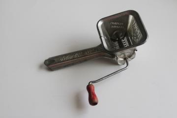 catalog photo of vintage Mouli France hand crank cheese grater, old French kitchen tool 