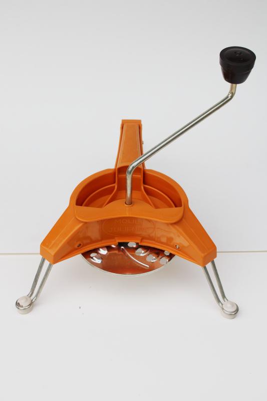 photo of vintage Moulinex #445 Mouli Julienne w/ discs, unused in original box, orange color! #5
