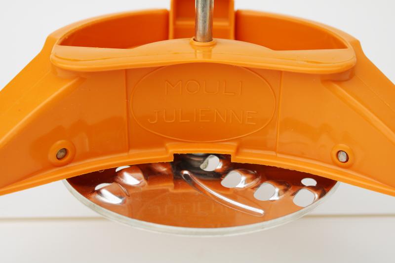 photo of vintage Moulinex #445 Mouli Julienne w/ discs, unused in original box, orange color! #6