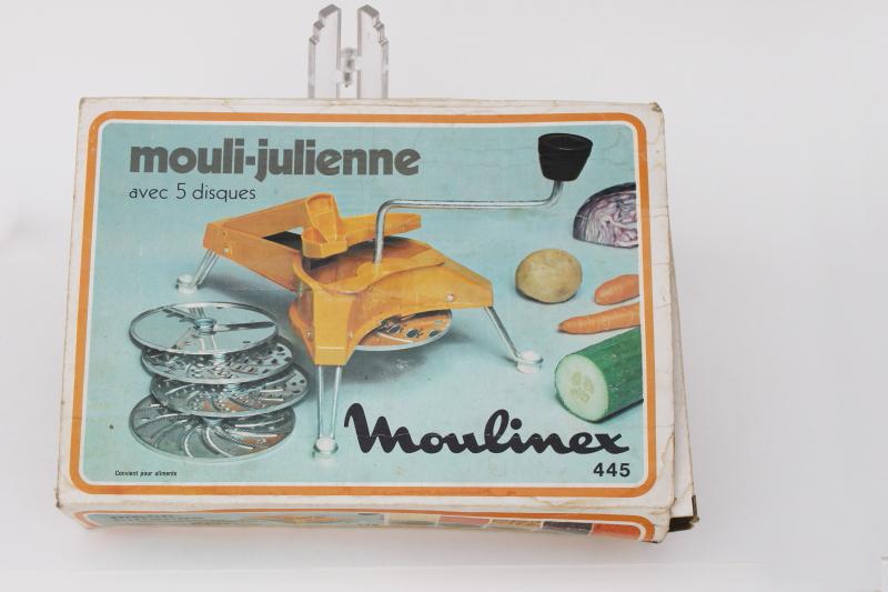 photo of vintage Moulinex #445 Mouli Julienne w/ discs, unused in original box, orange color! #10