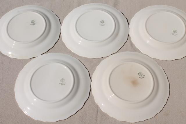 photo of vintage Mt Clemens pottery, Vogue china embossed creamware plates w/ platinum silver band #7