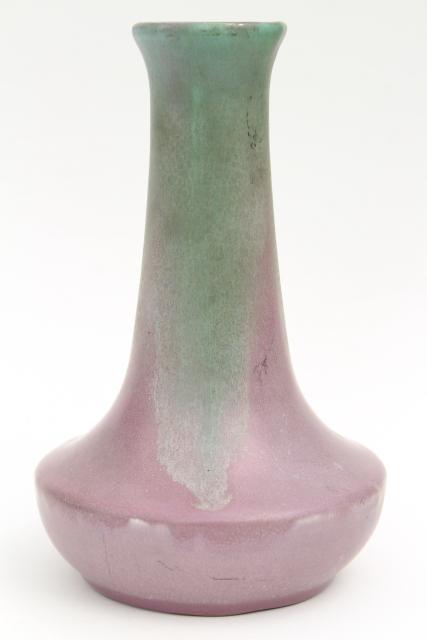 photo of vintage Muncie art pottery vases, pink-purple w/ green drip matte glaze #3