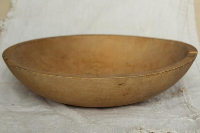 photo of vintage Munising big wood salad bowl, primitive old rustic wooden dough bowl #1